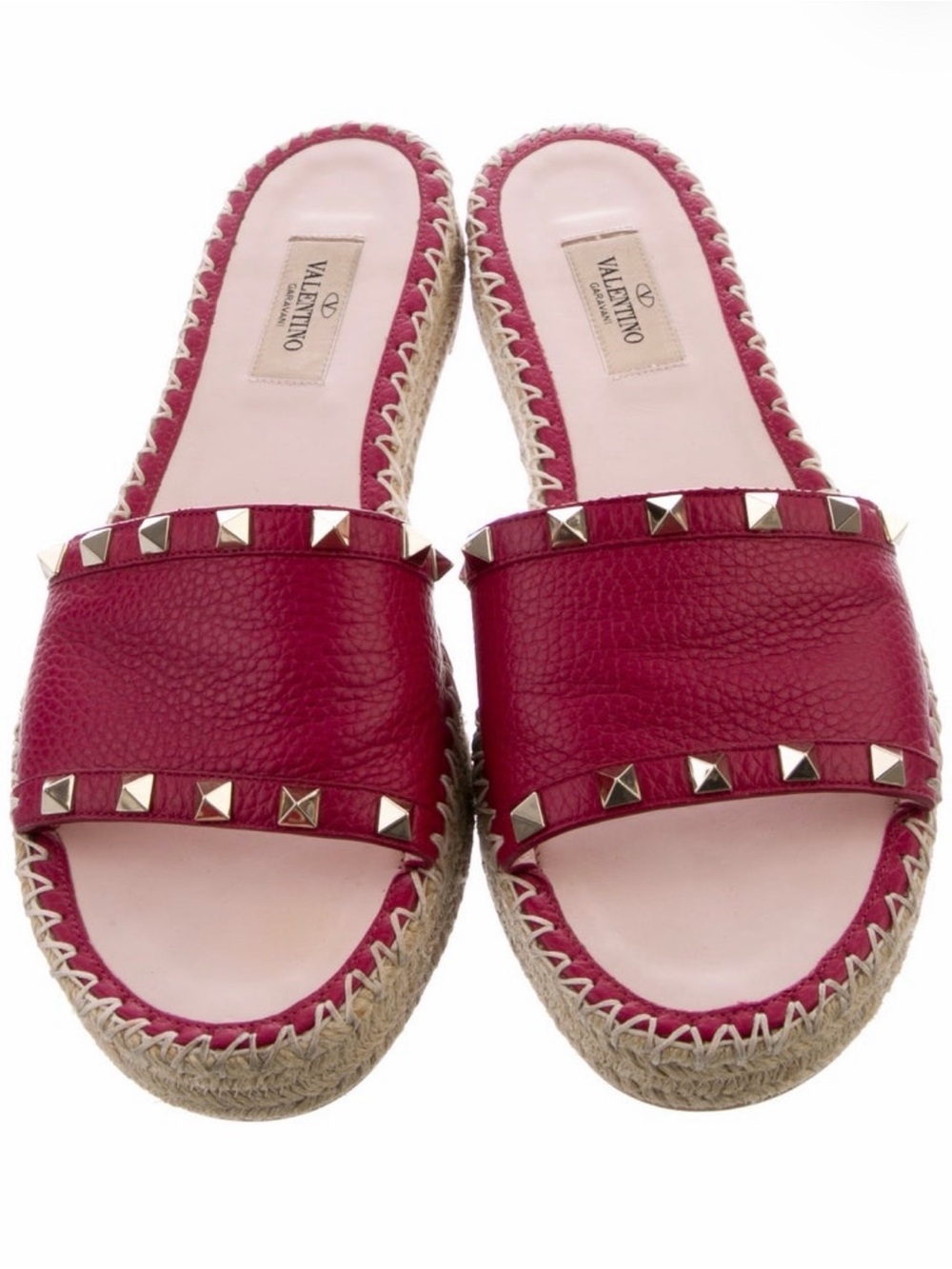 Valentino Garavani Red Leather Espadrille Slides